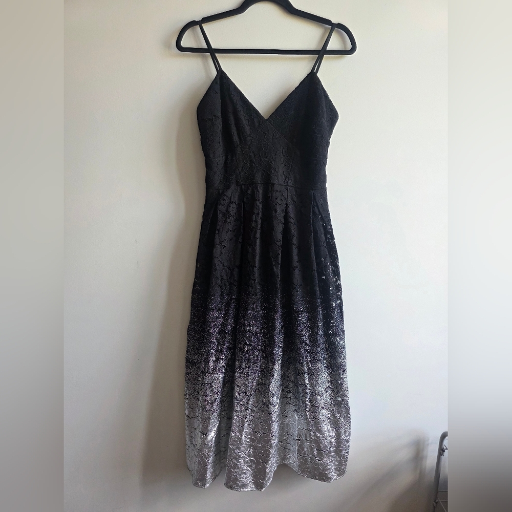 Design Lab - Black To Silver Ombré Lace Sleeveless A-line Dress - Size Medium